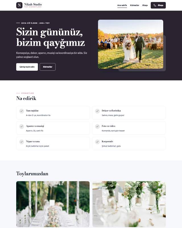 Toy və tədbir · Jurnal sayt dizaynının ekran görüntüsü