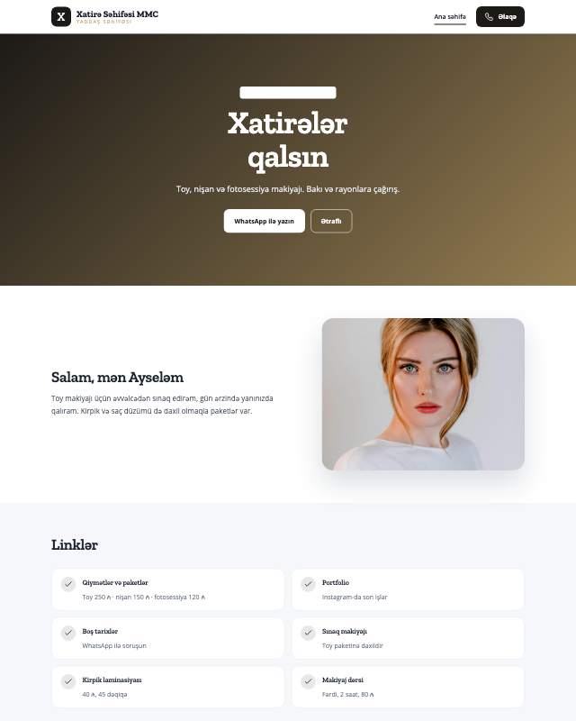 Xatirə səhifəsi · Premium sayt dizaynının ekran görüntüsü
