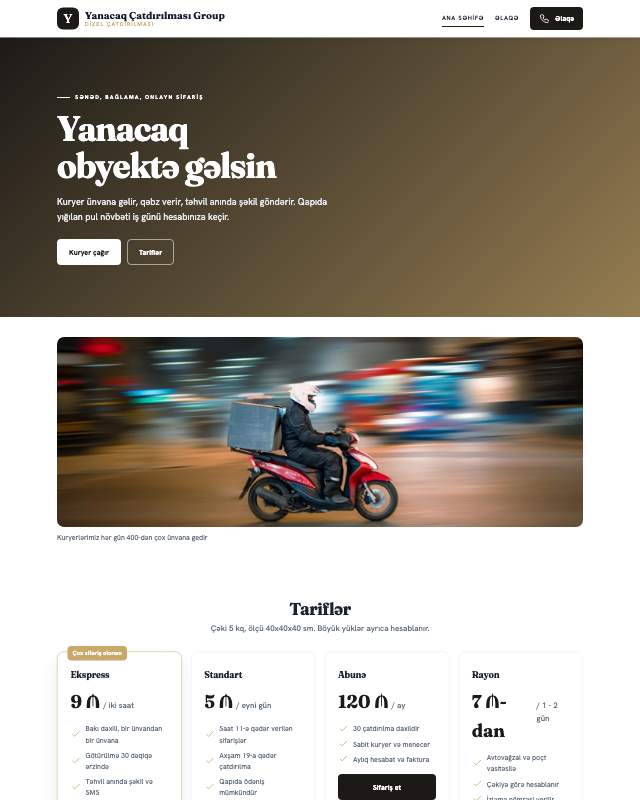 Yanacaq çatdırılması · Premium veb sayt şablonunun ekran görüntüsü