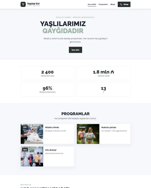 Yaşlılar evi üçün veb sayt şablonunun ekran görüntüsü