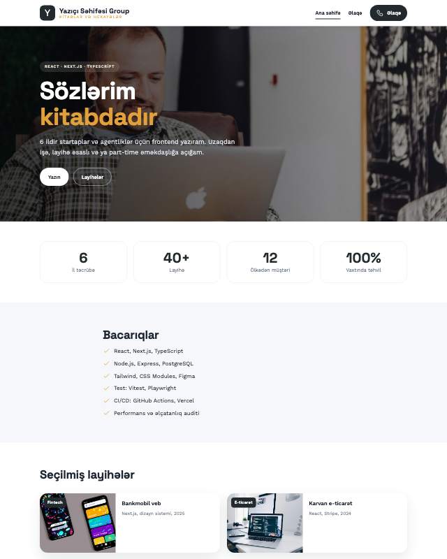 Yazıçı səhifəsi · Kart veb sayt şablonunun ekran görüntüsü