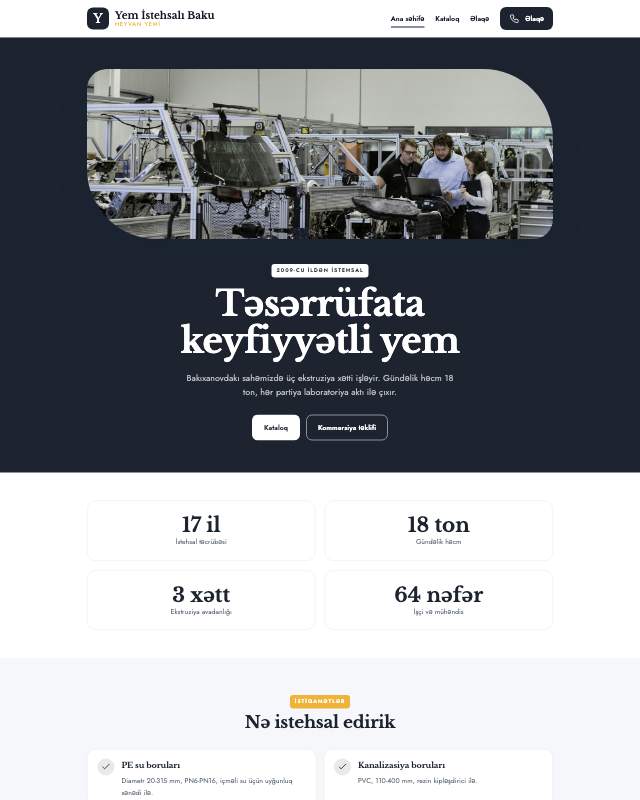 Yem istehsalı · Canlı veb sayt şablonunun ekran görüntüsü