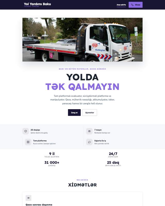 Yol yardımı · Gradient sayt dizaynının ekran görüntüsü