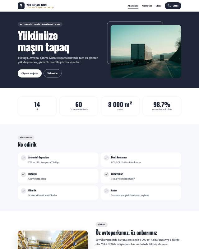 Yük birjası · Klassik sayt dizaynının ekran görüntüsü